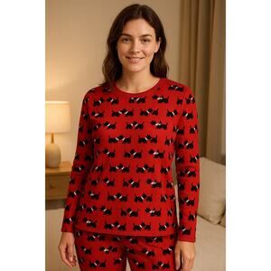 Cozy Red Scottish Terrier Dog Print Long Sleeve Pajama Top Croft & Barrow M